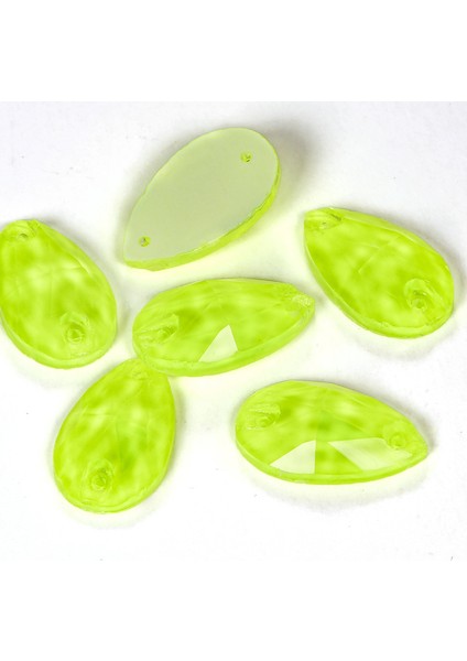 Premium Kalite Altı Düz Delikli Dikme Kristal Taş Teardrop 10.5*18MM N04 Citrine Neon (28 Adet)