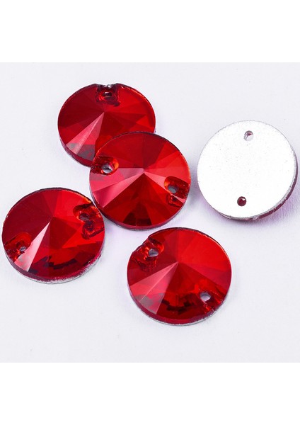 Premium Kalite Altı Düz Delikli Dikme Kristal Taş Round Rivoli 8mm P27 Dark Siam (84 Adet)
