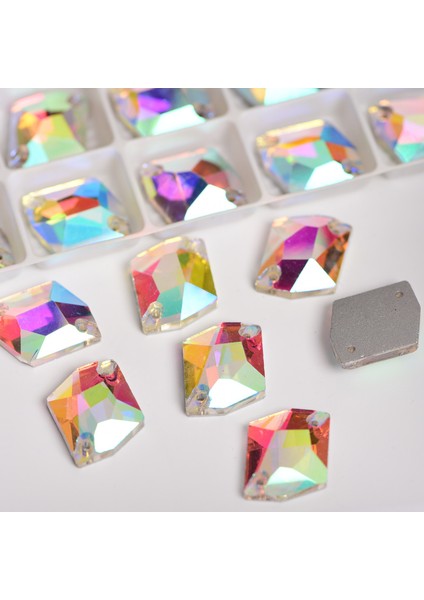 Premium Kalite Altı Düz Delikli Dikme Kristal Taş Cosmic 13*17MM Crystal Ab (24 Adet)