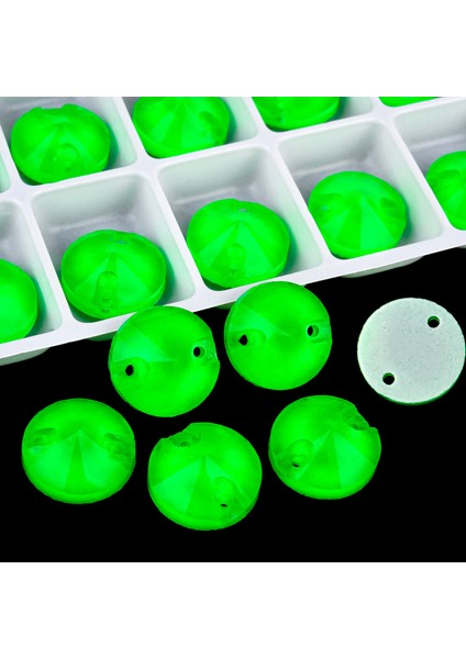 Premium Kalite Altı Düz Delikli Dikme Kristal Taş Round Rivoli 8mm N02 Emerald Neon (84 Adet)