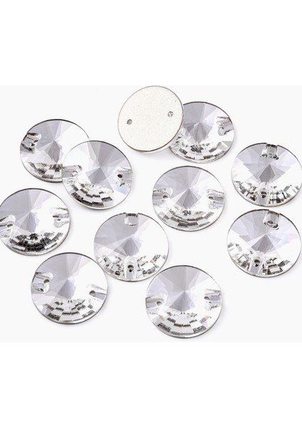 Premium Kalite Altı Düz Delikli Dikme Kristal Taş Round Rivoli 8mm Crystal (84 Adet)