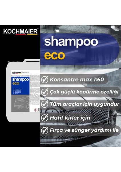 Shampoo Eco Oto Araç Cilalı Fırçalı Şampuan Temizleyici Kopüklü Konsantre 1:60 20 Litre/kg