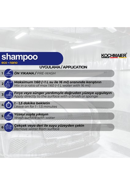 Shampoo Eco Oto Araç Cilalı Fırçalı Şampuan Temizleyici Kopüklü Konsantre 1:60 20 Litre/kg