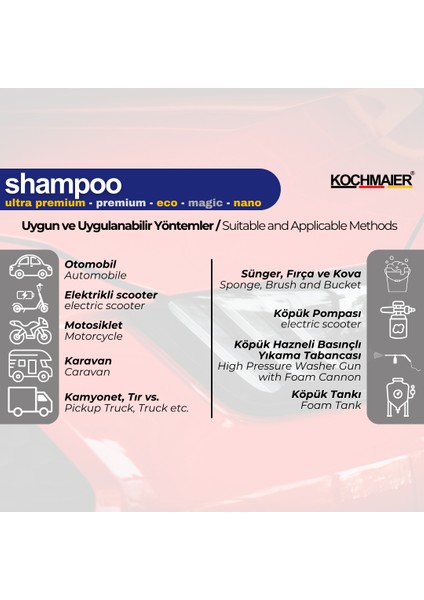 Shampoo Eco Oto Araç Cilalı Fırçalı Şampuan Temizleyici Kopüklü Konsantre 1:60 20 Litre/kg