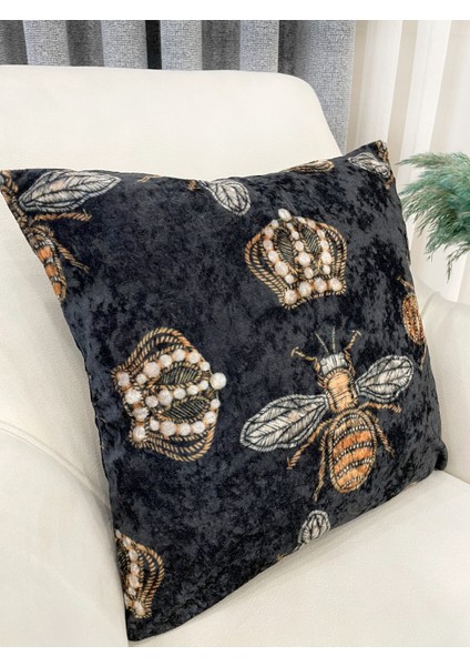 Kraliçe Arı Işleme Görünüm Kırlent Kılıfı 45 x 45