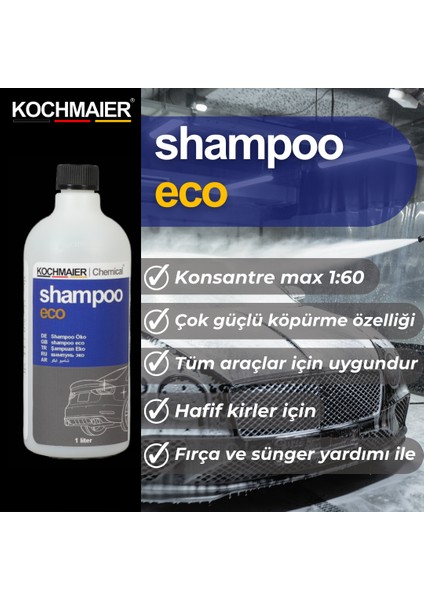 Shampoo Eco Oto Araç Cilalı Fırçalı Şampuan Temizleyici Kopüklü Konsantre 1:60 1 Litre