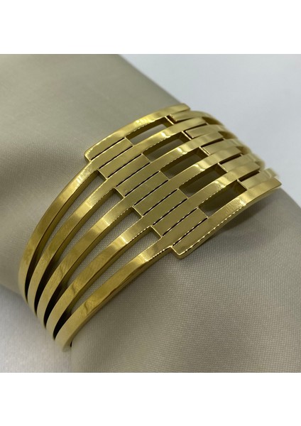 Çelik Gold Renk Kaburga Model Kelepçe Bileklik
