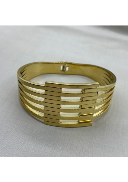 Çelik Gold Renk Kaburga Model Kelepçe Bileklik modelleri