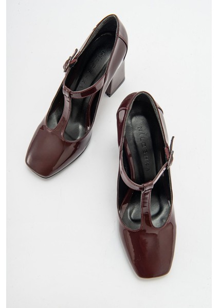 OMERA Bordo Rugan Kalın Topuklu Kadın Ayakkabı modelleri