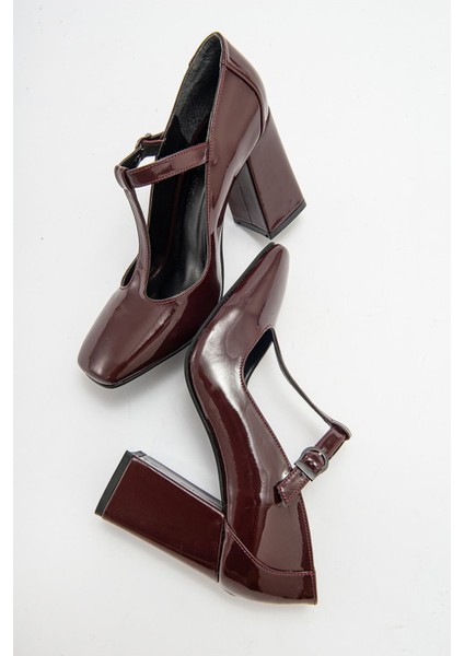 OMERA Bordo Rugan Kalın Topuklu Kadın Ayakkabı fırsatları