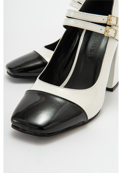 ANTE Beyaz Rugan Kalın Topuklu Tokalı Kadın Ayakkabı fiyatları