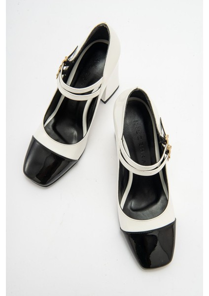 ANTE Beyaz Rugan Kalın Topuklu Tokalı Kadın Ayakkabı modelleri