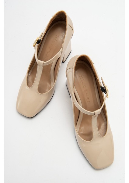 OMERA Bej Rugan Kalın Topuklu Kadın Ayakkabı modelleri