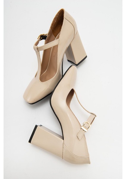 OMERA Bej Rugan Kalın Topuklu Kadın Ayakkabı fırsatları