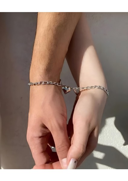 2'li Mıknatıslı Kalp Sevgili Çift Bilekliği Kalp Bileklik