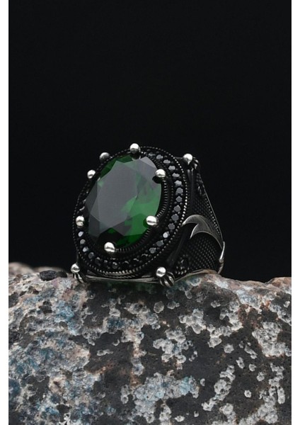 Zülfikar Hz. Ali'nin Kılıcı 925 Ayar Gümüş Erkek Yüzüğü Yeşil Zirkon Taşlı 901499 modelleri