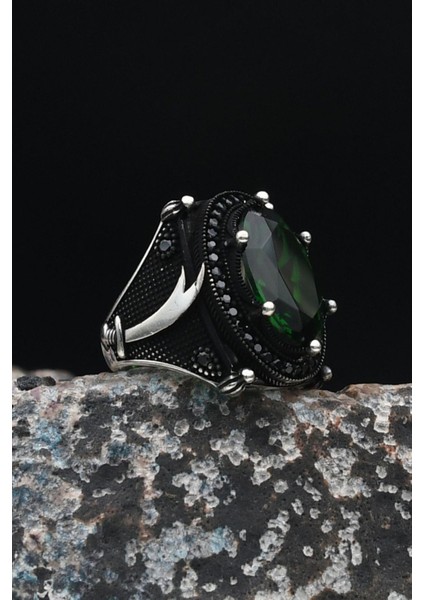 Zülfikar Hz. Ali'nin Kılıcı 925 Ayar Gümüş Erkek Yüzüğü Yeşil Zirkon Taşlı 901499 fırsatları