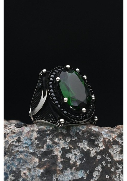 Zülfikar Hz. Ali'nin Kılıcı 925 Ayar Gümüş Erkek Yüzüğü Yeşil Zirkon Taşlı 901499 indirimleri