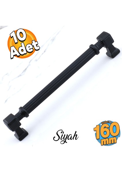 Talas 160 mm 10 Adet Çizgili Siyah Metal Kulp Mobilya Çekmece Mutfak Dolabı Dolap Kulbları 16 cm