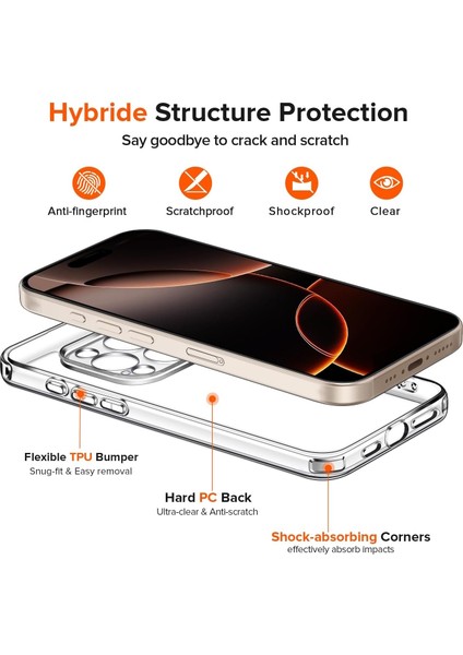 Apple iPhone 16 Pro Max Kılıf Kamera Çıkıntılı Korumalı Renksiz Yumuşak Şeffaf Silikon Kapak