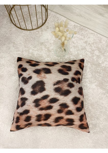 Keten Görünümlü Leopar Desenli Kırlent Kılıfı 45 x 45