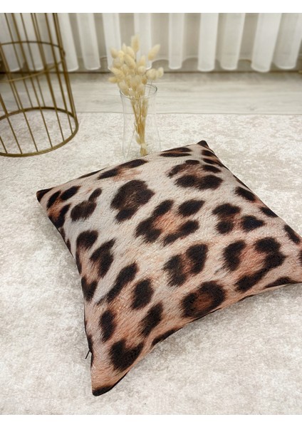 Keten Görünümlü Leopar Desenli Kırlent Kılıfı 45 x 45 fiyatları