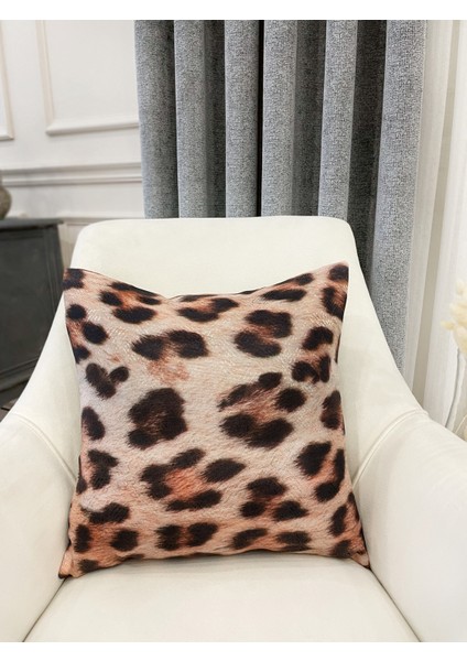 Keten Görünümlü Leopar Desenli Kırlent Kılıfı 45 x 45 modelleri