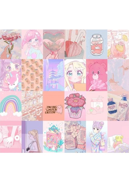 Pembe Anime Kawaii Duvar Kolaj Seti - Anime Kız Duvar Seti - Anime Manga Kolaj - 104 Adet 10X15 cm fiyatları