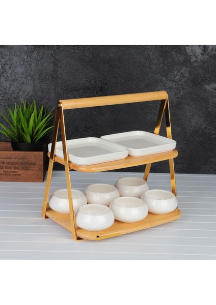 Sunumluk 2 Katlı Bambu Gold MIEN-722