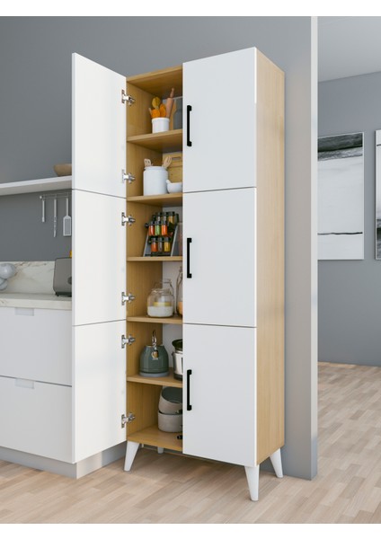 Çok Amaçlı Dolap Parlak Beyaz-Marbella Kiler Mutfak Banyo Hol Kapaklı Raflı Dolap