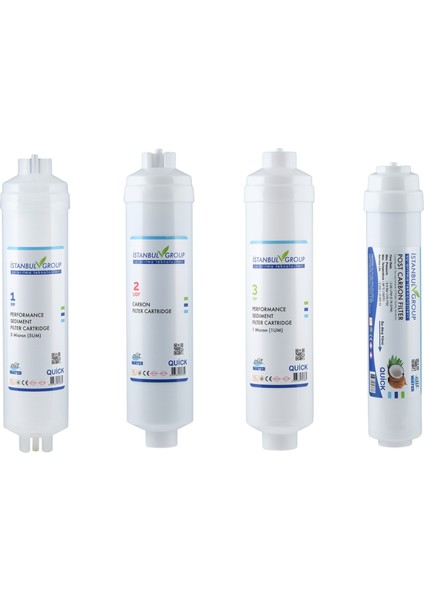 İSTANBUL GROUP Reverse Osmosis İnline Çubuklu 4 lü Post Karbon Filtreli Set