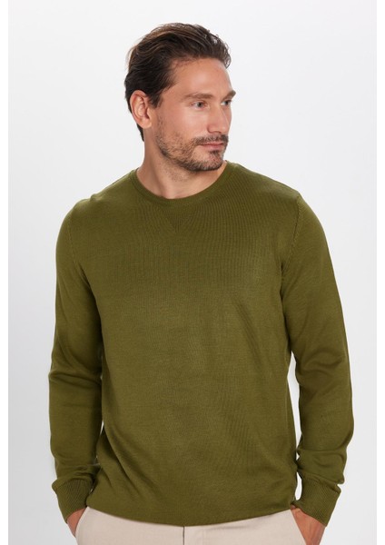 Erkek Slim Fit Dar Kesim Bisiklet Yaka Haki Triko Kazak fiyatları