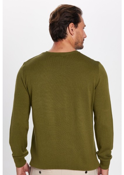 Erkek Slim Fit Dar Kesim Bisiklet Yaka Haki Triko Kazak indirimleri
