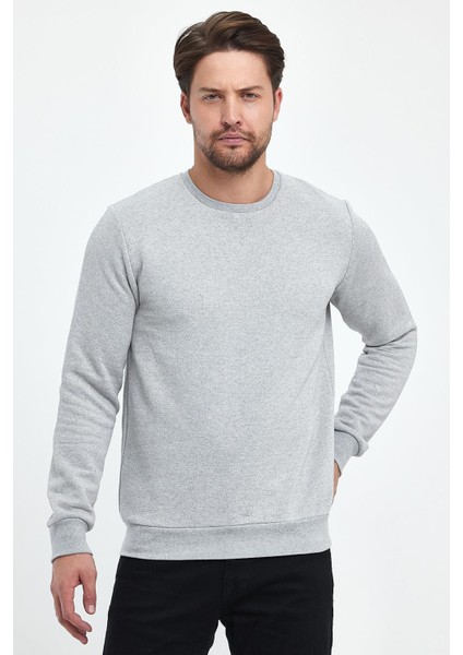 Erkek Şardonlu Düz Renk Sıfır Yaka Sweat