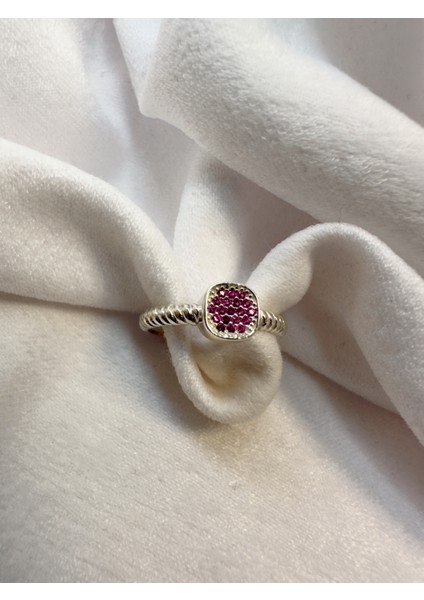 Pembe Taşlı Kare Model 925 Ayar Silver Gümüş Yüzük