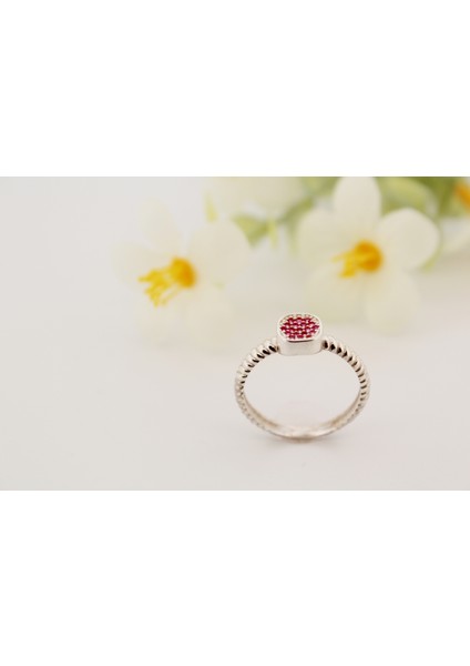 Pembe Taşlı Kare Model 925 Ayar Silver Gümüş Yüzük