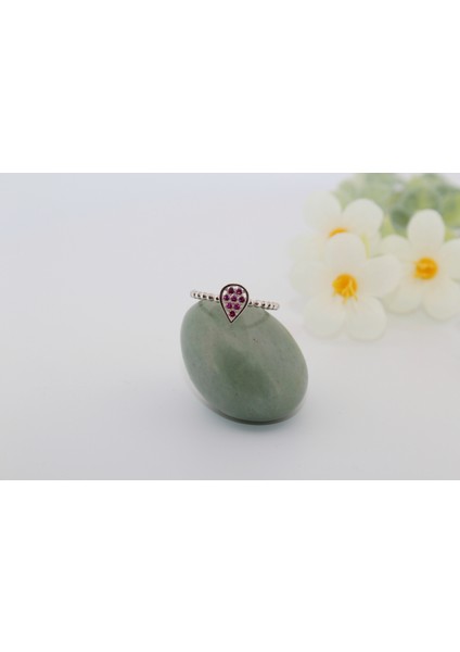 Pembe Taşlı Damla 925 Ayar Silver Gümüş Yüzük modelleri