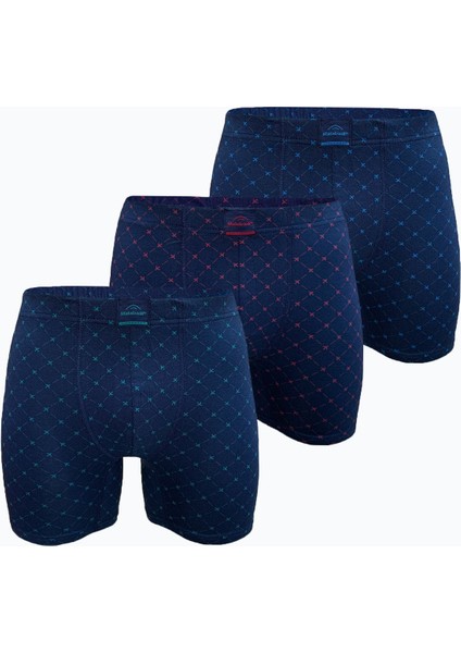 Erkek 3 Lü Lacivert Desenli Premium Collection Modal Uzun Boxer 3M250
