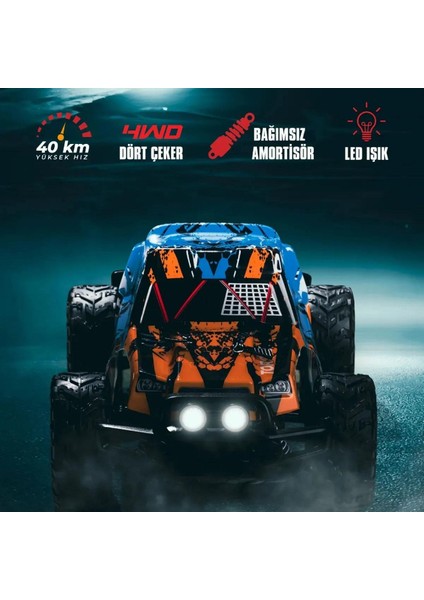 1;16 40KM/H Hız Yapan 4x4 Uzaktan Kumandalı Metal Iç Aksamlı Rc Araba