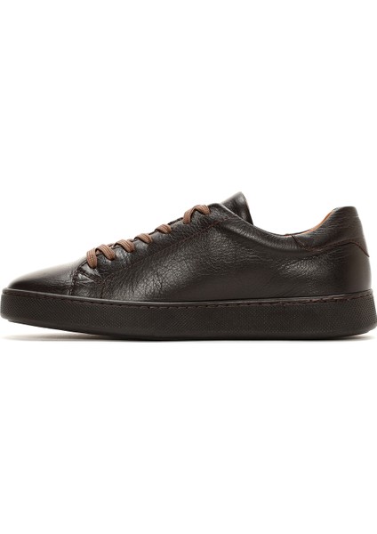 Erkek Kahverengi Bağcıklı Deri Sneaker 25SFD640118