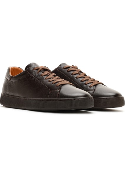 Erkek Kahverengi Bağcıklı Deri Sneaker 25SFD640118