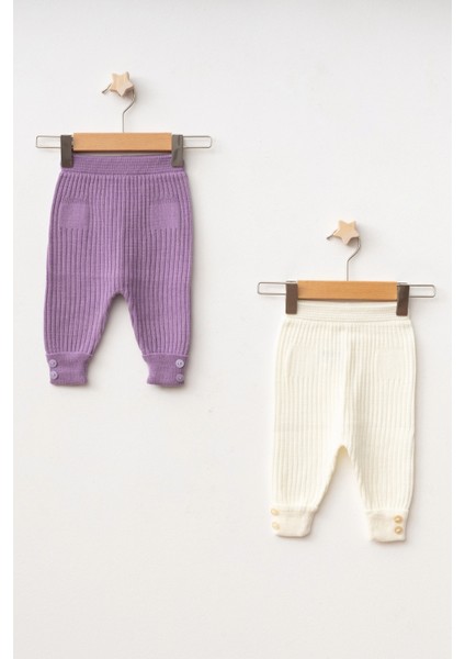 Düğme Detaylı Kız Bebek 2'li Triko Alt 4040