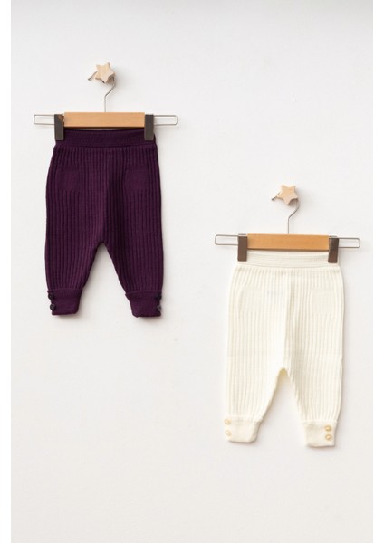 Düğme Detaylı Kız Bebek 2'li Triko Alt 4040