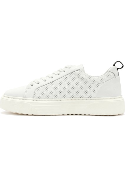 Erkek Beyaz Bağcıklı Deri Sneaker 25SFD640414