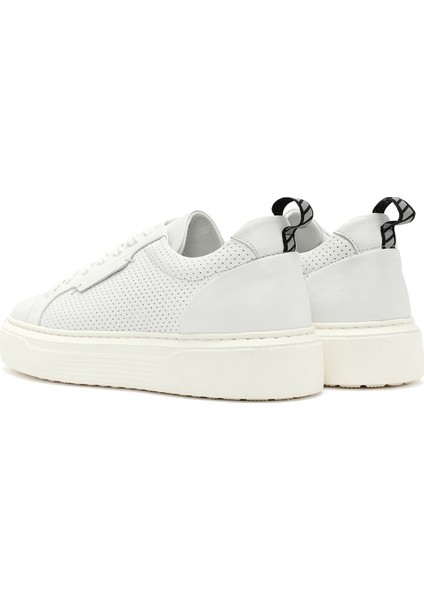 Erkek Beyaz Bağcıklı Deri Sneaker 25SFD640414