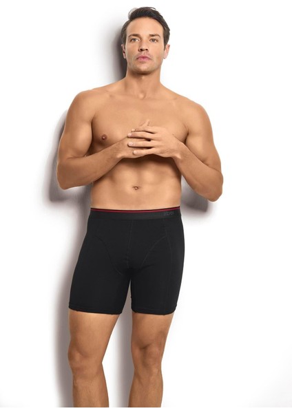 268 Erkek 3'lü Pamuklu Likralı Uzun Boxer