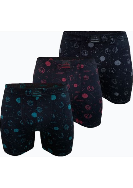 Erkek 3 Lü Siyah Desenli Premium Collection Modal Uzun Boxer 3M250