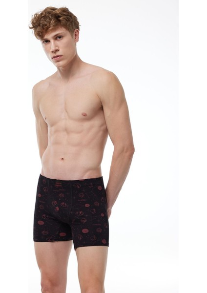 Erkek 3 Lü Siyah Desenli Premium Collection Modal Uzun Boxer 3M250
