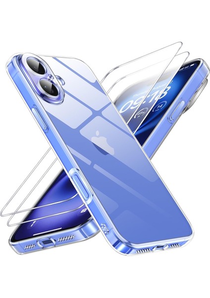 iPhone 16 Plus Kılıf Kamera Çıkıntılı Korumalı Yumuşak Şeffaf Silikon + 9h Ekran Koruyucu Cam Set 2in1