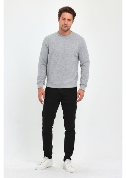 Erkek Sıfır Yaka 3 İplik Şardonsuz Sweatshirt